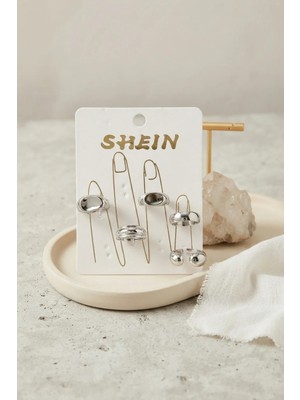 Pileli Store Gümüş Renk Pirinç Bohem Yüzük Kombini BYK4267 TJ-BYK4267