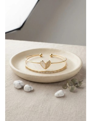 Pileli Store  Gold Renk Kalp Model Zirkon Taşlı Kadın Bileklik TG27BB8884