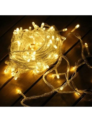 Pileli Store Yılbaşı Aydınlatması 100 LED Perde Hortum Sıcak Beyaz Işık - 10 Metre Dekoratif Şeffaf Kabl