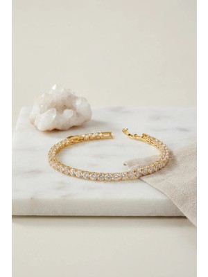 Pileli Store Pirinç Gold Renk Zirkon Taşlı Su Yolu Kadın Bileklik TJ-BB8899