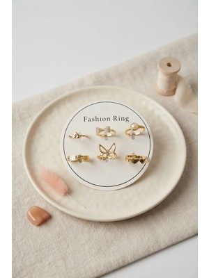 Pileli Store Gold Renk Pirinç Detaylı 6'lı Yüzük Seti BYK4307 TJ-BYK4307