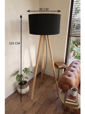 Pileli Store 3 Ayaklı Tripod Lambader Siyah Kumaş Başlık