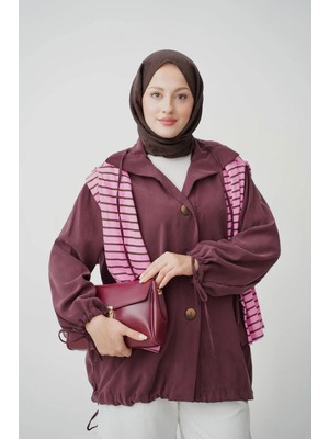 Quwiq Kadın Kolu ve Eteği Büzgülü Cepli Oversize Ceket