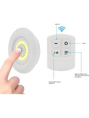 Pileli Store 3&amp;apos;lü Uzaktan Kumandalı Pilli Yapışkanlı Kablosuz LED Spot Lambalar BX40