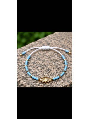 Xuping Turkuaz Boncuklu Gold Oval Figürlü Ayarlanabilir Ip Bileklik – Unisex