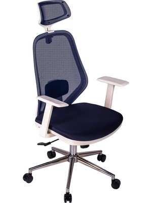 Tr Dali Beyaz Fileli Yönetici Koltuğu | Ergonomik Başlıklı Ofis Koltuğu Lacivert