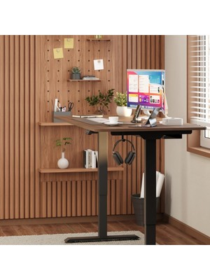 Tr Uprise Comfort Çift Motorlu Yükseklik Ayarlı Masa (72–121 Cm) (Siyah Ayak/ceviz Tabla, 120X6