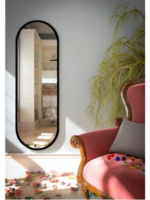 Tr Siyah Oval Dekoratif Boy Duvar Aynası,siyah 50X150