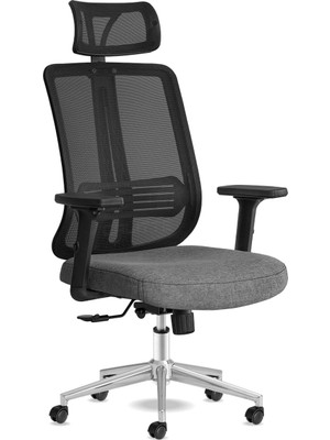 Tr Spark Ofis Sandalyesi Baş Destekli Fileli Sırt Ergonomik Çalışma Koltuğu (Siyah Krom)