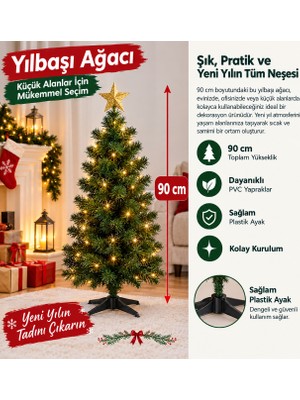 MixmioLife Yılbaşı Ağacı Yapay Çam Ağacı Yeni Yıl Dekorasyonu Çam Ağacı 90 cm Kolay Kurulum