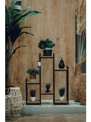 Toprak E-Ticaret Metal Garden 6 Raflı Ahşap Saksılık Iç ve Dış Mekan Dekoratif Çiçeklik