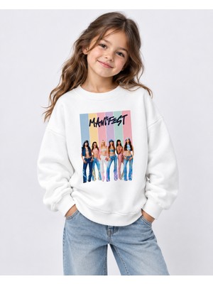 Fasardi Manifest Girls Tasarım Baskılı Oversize Şardonsuz Uzun Kollu Kız Çocuk Sweatshirt