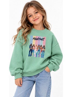 Fasardi Manifest Girls Tasarım Baskılı Oversize Şardonsuz Uzun Kollu Kız Çocuk Sweatshirt