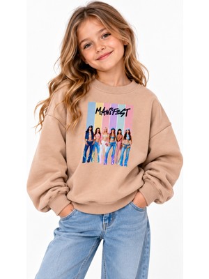 Fasardi Manifest Girls Tasarım Baskılı Oversize Şardonsuz Uzun Kollu Kız Çocuk Sweatshirt