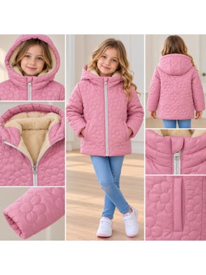 Dublino Kids Çiçekli Kız Çocuk Su ve Rüzgar Geçirmez Kapüşonlu Mont
