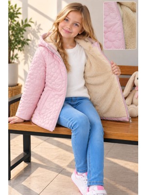 Dublino Kids Çiçekli Kız Çocuk Su ve Rüzgar Geçirmez Kapüşonlu Mont
