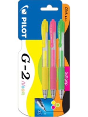 Pilot G-2 Neon 0.7 mm 3'lü Sarı Pembe Yeşil Jel Kalem Seti Paketi