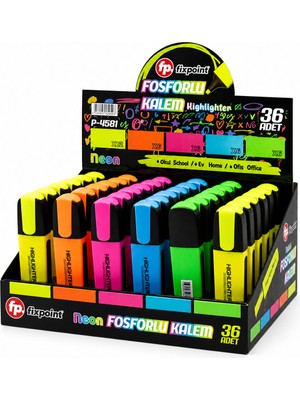 Store 36 Adet Neon Fosforlu Kalem - Standlıdır Içinde 12 - Sarı - 6 - Turuncu - 6 - Pembe - 6 - Mavi - 6 - Yeşil