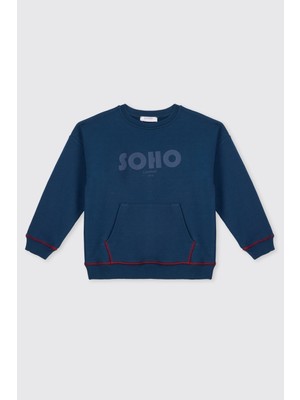 Panço Erkek Çocuk Baskı Detaylı Indigo Sweatshirt