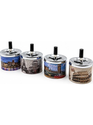 Store 12 Adet Ashtray Yuvarlak - Basmalı Metal Küllük