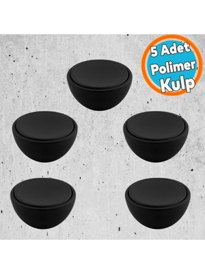 Orevio Polimer Düğme Kulp Içbükey Mat Siyah Dolap Mobilya Mutfak Dolabı Çekmece Kulpu Kulbu 5 Adet