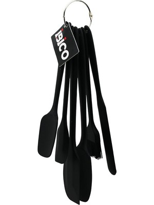 Store 6pcs  Silikon - Siyah Mutfak Seti 2 Kaşık - 3 Spatula - Yumurta Fırça  Metal Asma Halkalı
