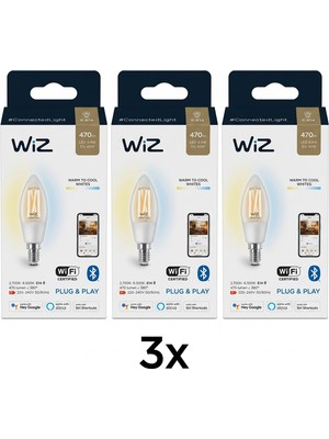 Wiz 40W Sarı-Beyaz Ambiyans E14 Şeffaf Cam Akıllı Filament Ampul 3 Lü Paket