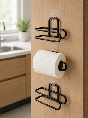 Store 3’lü Yapışkanlı Wc Kağıtlığı Siyah Rulo Tutucu Banyo ve Mutfak Kullanımı