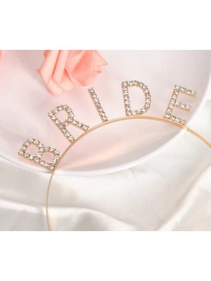Store Altın Gold Renk Bekarlığa Veda Kristal Taş Bride Tacı Ithal 16X10 cm