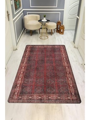 Orevio H0831 Vintage Desenli Halı; Parlak Kadife Kumaş, Dijital Baskı ve Dot Kaymaz Taban