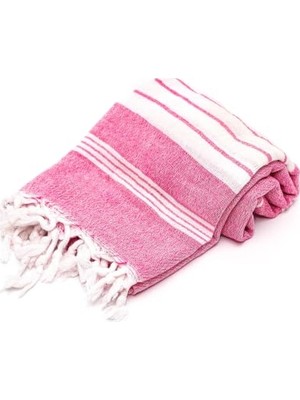 Orevio Pembe Beyaz Şeritli Yıkanmış Pamuk Peştemal