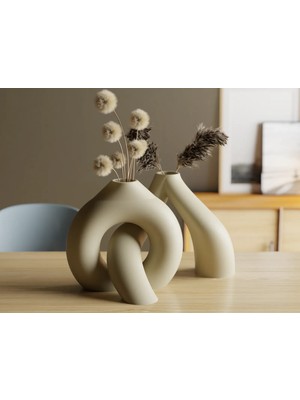 Store 3D Baskı Interlocking Vazo - Iç Içe Geçen Dekoratif Vazo-Bej