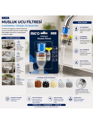 Store 12 Adet Musluk Ucu Filtresi 6 Katmanlı - Taşlı 360° 16-19MM Tüm Musluklara Uyum Kireçlenme Yapmaz
