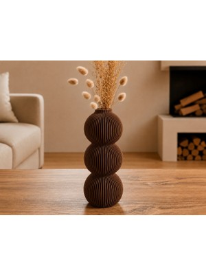 Store 3D Baskı Modern 3 Küre Dekoratif Vazo - Minimal Çiçek Vazosu, Masaüstü Ev ve Ofis Dekoru-Kahverengi