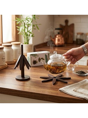 Store Standlı=ağaç Model 2pcs Ahşap Bambu Katlanır Nihale Yapraklı Çiçek Modeli= Çap: 20CM