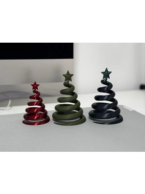 Store 3D Baskı 3lü Spiral Yılbaşı Ağacı Seti Yıldız Tepelikli Masaüstü Süs