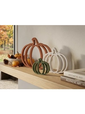 Store 3D Baskı 3lü Açık Silüet Balkabağı Seti Katmanlı Sonbahar Masa Süsü Dekoratif Obje Üç Boy Toprak Tonu