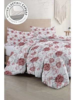 Orevio Nevresim Takımı, %100 Pamuk Saten Çift Kişilik Lastikli Çarşaflı Flowers, MONOHOME34788