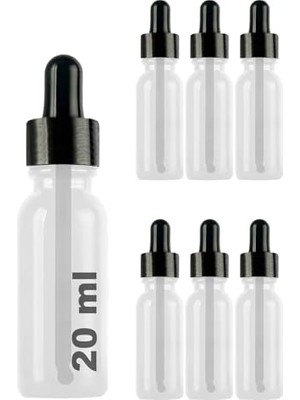 Orevio 20 ml Metal Kapaklı Damlalıklı Serum Şişesi, 20 cc Cam Şişe, 6 Adet, Siyah Kapak, Şeffaf