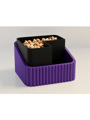 Store 3D Baskı Fıstık Kasesi - Çift Hazneli Kabuk Ayırıcı Sunum Kasesi - Mor Siyah