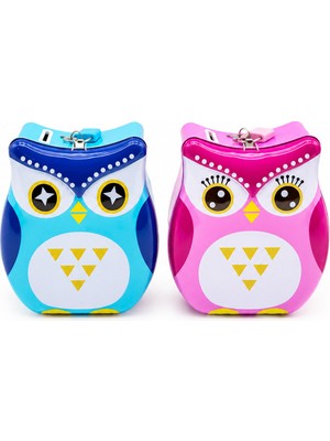 Store 12 Adet Baykuş Anahtarlı Metal Kumbara Kilitli Renkli