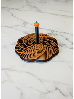 Store 3D Baskı Spiral Halkalı Balkabağı Dekoratif Obje Dönen Kinetik Masa Aksesuarı Sonbahar Turuncu Siyah