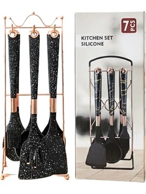 Store 7 Parça Stantlı Siyah Silikon Mutfak Seti
