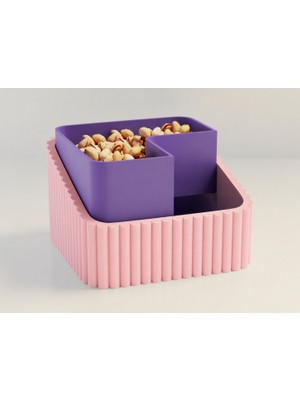 Store 3D Baskı Fıstık Kasesi - Çift Hazneli Kabuk Ayırıcı Sunum Kasesi - Pembe Mor