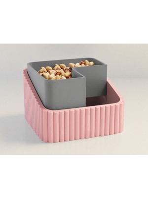 Store 3D Baskı Fıstık Kasesi - Çift Hazneli Kabuk Ayırıcı Sunum Kasesi - Pembe Gri
