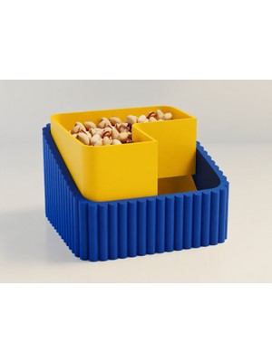 Store 3D Baskı Fıstık Kasesi - Çift Hazneli Kabuk Ayırıcı Sunum Kasesi - Mavi Sarı