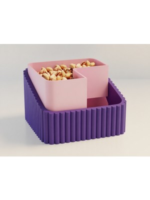 Store 3D Baskı Fıstık Kasesi - Çift Hazneli Kabuk Ayırıcı Sunum Kasesi - Mor Pembe