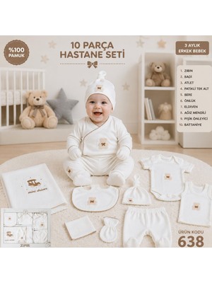 Almini Erkek Bebek Araba Nakışlı %100 Pamuk 0-3 Ay 10'lu Yenidoğan Hastane Çıkışı Zıbın Seti