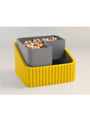 Store 3D Baskı Fıstık Kasesi - Çift Hazneli Kabuk Ayırıcı Sunum Kasesi - Sarı Gri