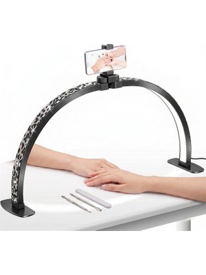Store Trled F-550A Zebra Elmas Desenli 55CM Katlanabilir Yarım Ay Protez Tırnak ve Güzellik Uzmanı Masa Lambası